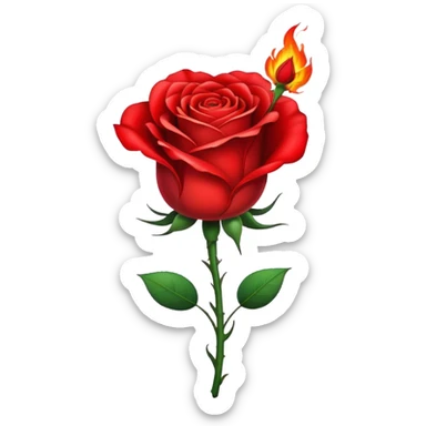 a burning rose with a heart shape sticker
