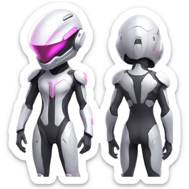 White Lizard-Reptile-Raptor-Alien-Genesect-Mewtwo-Fakémon, with pink eyes, with a futuristic visor-helmet, wearing a techwear-suit, Full Body sticker