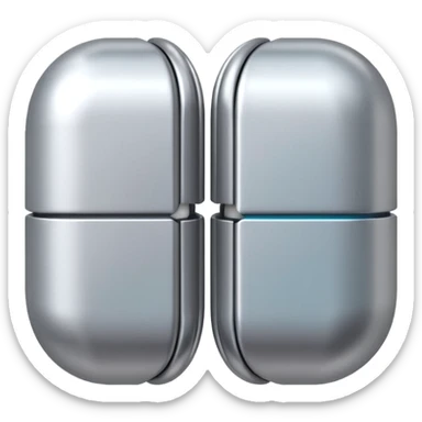 capsule pill emoji, metallic silver halves, smooth glossy finish, futuristic pharmaceutical 3D icon, isolated on white sticker