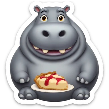 Fat hippo eating pie sticker