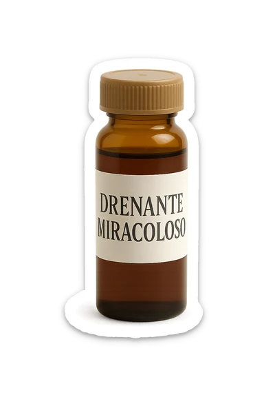 boccetta di drenante da bere, con la scritta "DRENANTE MIRACOLOSO" SULL'ETICHETTA sticker