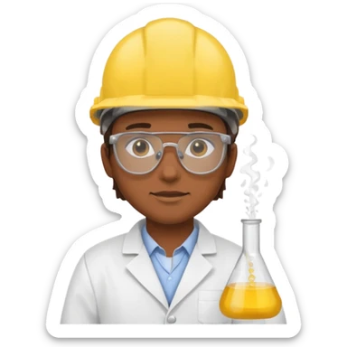 Ingeniera quimica con delantal, casco de seguridad y gafas de seguridad sticker