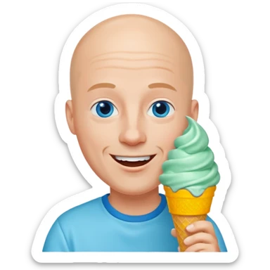 Smiling Bald man with blue eyes eating a mint ice cream cone sticker