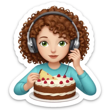 Brown curly hair girl blue green eyes painting sleeping eating dancing listening to misic sticker
