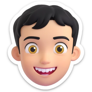 floating head of a boy with short black hair, dark eyebrows, mischievous smile showing gold teeth or grillz, smooth cartoon style, emoji aesthetic, simple background, centered face, expressive eyes sticker