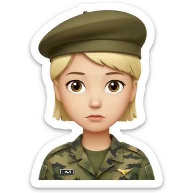 a soldier with short blonde hair in camo man in a beret  sticker