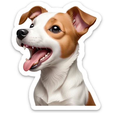 Cinematic Cute Yawning Jack Russell Terrier Portrait Emoji, Head tilted slightly with a dramatic, wide-open yawn, showcasing a compact, energetic form with floppy ears and sleepy, half-closed eyes, a slightly open mouth revealing gentle canine charm, Simplified yet irresistibly adorable features, highly detailed, glowing with a soft, cozy glow, high shine, relaxed yet expressive, stylized with a dash of whimsical canine ease, soft glowing outline, capturing the essence of a drowsy yet affectionate Jack Russell Terrier that appears ready to stretch out and yawn its way out of the screen! sticker