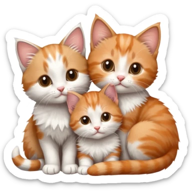3 tiny kittens cuddling together all different colours, the first one is grey and white, the second is ginger and white and the third is brown tabby and white sticker