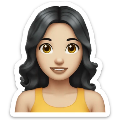 White girl black hair with cat sticker