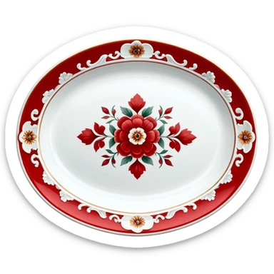 antique porcelain white and red platter  sticker