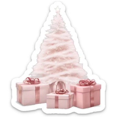 Light pink Christmas gifts under a white Christmas tree  sticker
