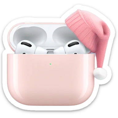 light pastel pink AirPods pro with pink christmas hat sticker