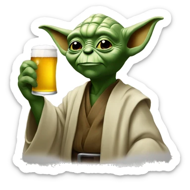 Yoda drinking a beer sticker