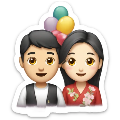 Korean couple celebrating birthday sticker
