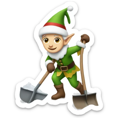 Elf shoveling snow sticker