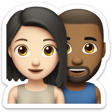 A Girl with pale skin, black hair and blue eyes thats cuddeling with a Man that has a light brown skin a buzz cut, beard, brown eyes sticker