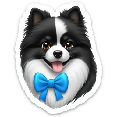 Black and white Pomeranian with blue bow sticker