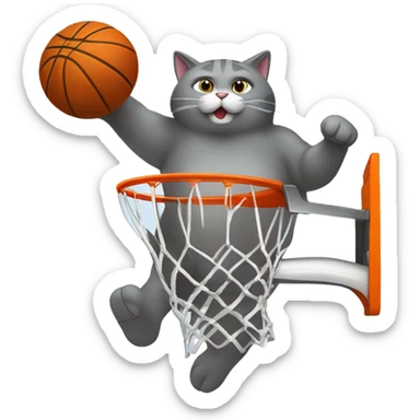 grey fat cat dunking basketball  sticker