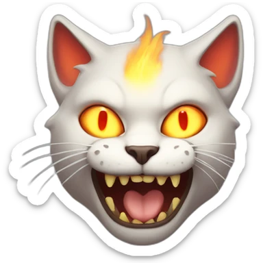 demon cat with fire ugly face sticker