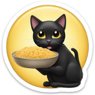 Black cat eating food sticker