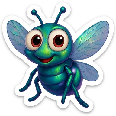 can you change its colors to look more like a real fly but leave it colorful, just add some Iridescent like on a real fly. leave the eyeballs white. trasparent background sticker