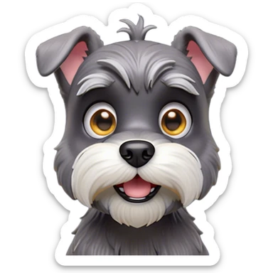 Cinematic Comical Miniature Schnauzer Portrait Emoji, Head tilted dramatically with a comically shocked expression and large, animated eyes, featuring a sharply defined salt-and-pepper fur with exaggerated, humorous eyebrows, simplified yet hilariously detailed, glowing with a bold, playful radiance, high shine, exuding a spirited and cheeky charm, styled with a soft glowing outline, capturing the essence of a Miniature Schnauzer that appears ready to dash into a burst of comic energy! sticker