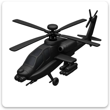 Change the angle of the Apache helicopter and make it black, keeping the emoji style look consistent with Apple style emojis. sticker