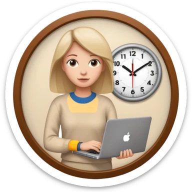 I like the 4th image. Now, make the same woman leave work with her laptop in hand. Add a round clock behind her on the wall. She is wearing a beige sweater.  sticker
