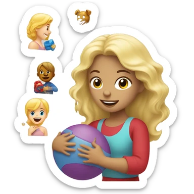 blonde women playing with blonde child with toys sticker