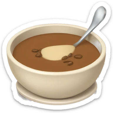 brown soup with beige plate and spoon sticker