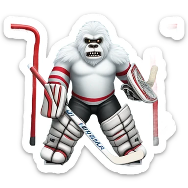 Jacked yeti playing ice hockey goalie sticker