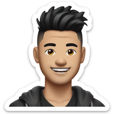 Hot East Asian man with a fluffy low taper fade with texture, a nice smile and dimples, a neck tattoo, an eyebrow piercing on the right eyebrow and ear piercings  sticker