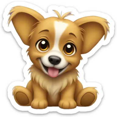 Papillon dog with a stuffed Winnie Pooh sticker