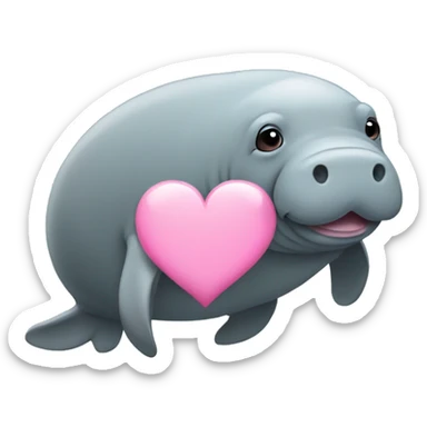 Manatee with a pink heart sticker