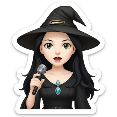 Witch singing with micro, half body sticker