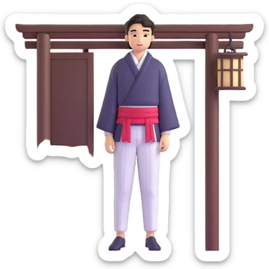Japanese male high school student staying at traditional inn during school trip sticker