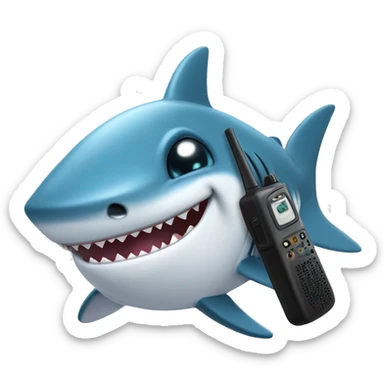Cute baby shark with a walkie talkie sticker