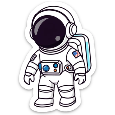 kid astronaut in white spacesuit with helmet sticker