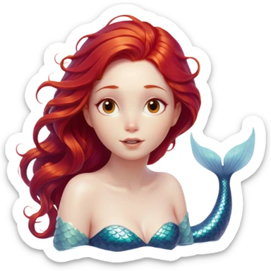 cinematic-realistic-red-hair-mermaid-portrait,-head-tilted-playfully-and-inquisitively,-showcasing-an-ethereal-form-with-finely-detailed,-flowing-red-hair-against-luminous-porcelain-skin.-her-bright,-curious-eyes-sparkles sticker
