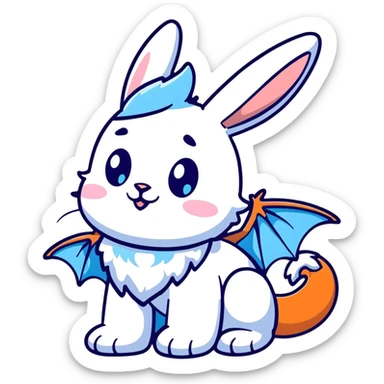 An adorable bunny ice dragon sticker with fluffy rabbit ears, icy blue scales, crystal wings, and cute dragon features sticker