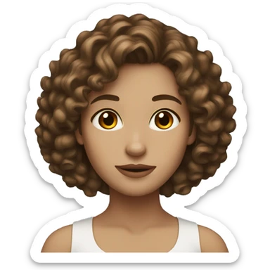 woman white skin brown curly shoulder length hair brown eyes sticker