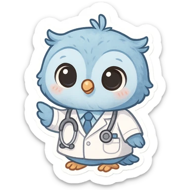 blue baby owl animated, wearing doctor uniform, adorable and cute style sticker
