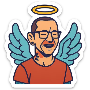 Chester Bennington from Linkin Park with a holy halo and angelic wings sticker