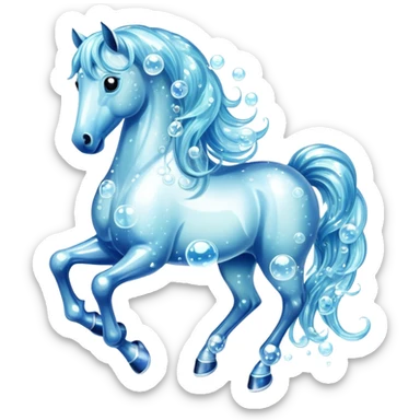 A magical horse made entirely of transparent bubbles and water, with a flowing mane of small bubbles sticker