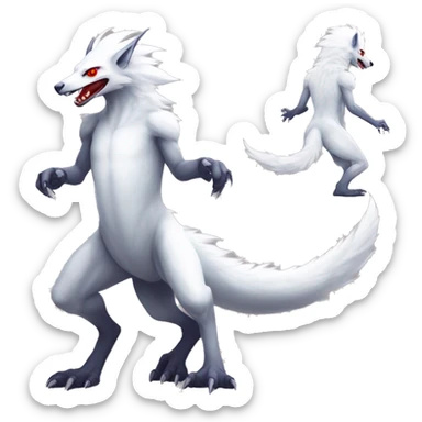 White edgy cute epic anthro modern albino sergal-vernid-Fakémon with red mane and red eyes, full body sticker
