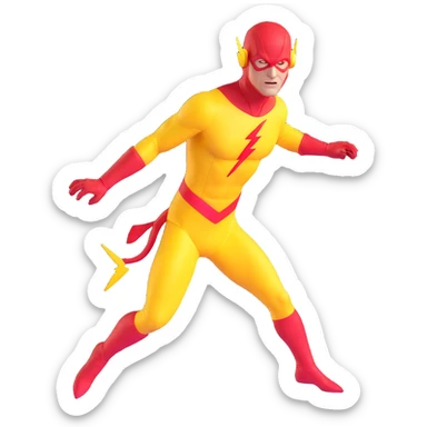 Reverse Flash villain with yellow costume and red lightning bolt sticker