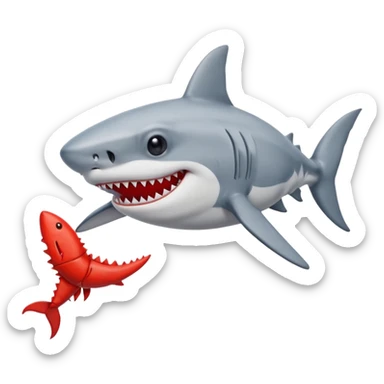 happy shark wearing a white sweater with a lobster on it sticker