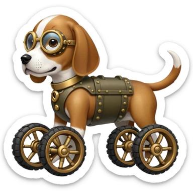 Stylish steampunk Military automaton beagle dog with off-road wheels  sticker