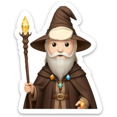 Wizard brown cloak and hat white long beard staff sticker
