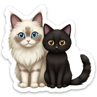 A ragdoll cat and a black cat together sticker